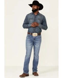 Wrangler Retro Green Men's Sienna Medium Wash Stretch Slim Bootcut Jeans