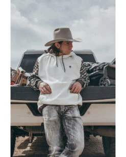 RANK 45 Men's Rustler Southwestern Color-Block Sleeve Hooded Sweatshirt