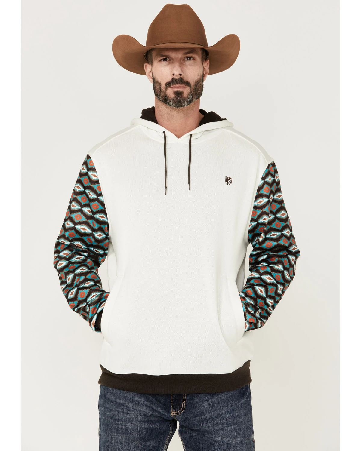 RANK 45 Men's Rustler Southwestern Color-Block Sleeve Hooded Sweatshirt 4 RANK 45 Men's Rustler Southwestern Color-Block Sleeve Hooded Sweatshirt - Image 2