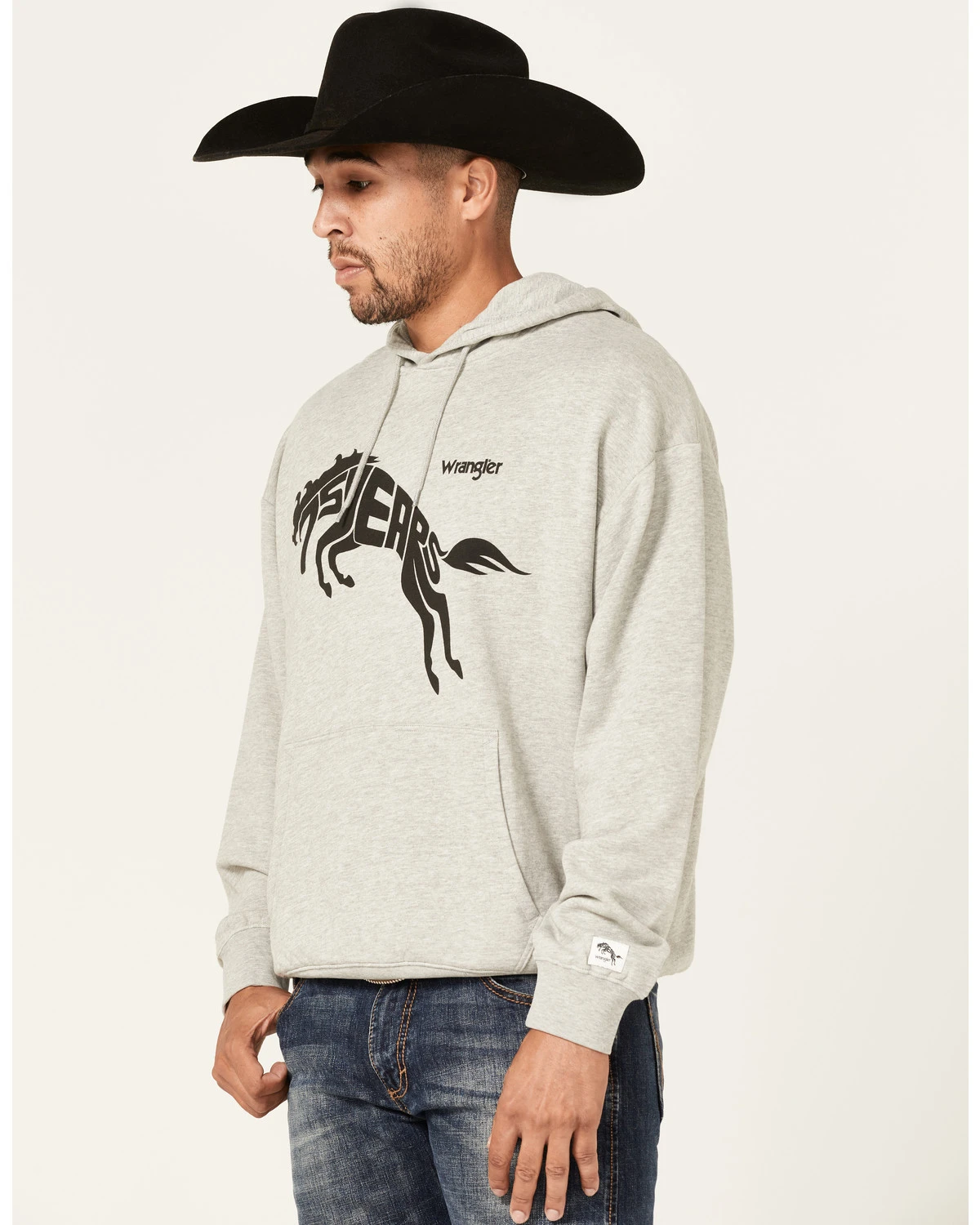 Wrangler Men's 75 Years Heather Gray Horse Graphic Hooded Sweatshirt 4 Wrangler Men's 75 Years Heather Gray Horse Graphic Hooded Sweatshirt - Image 2