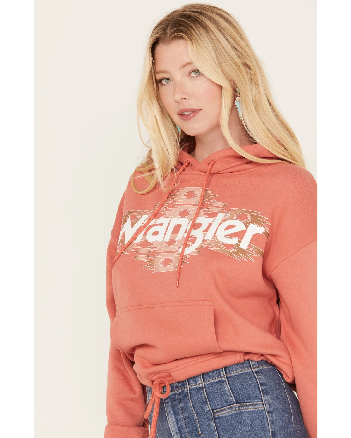 Wrangler Retro Women's Southwestern Print Logo Cropped Long Sleeve Hoodie 4 Wrangler Retro Women's Southwestern Print Logo Cropped Long Sleeve Hoodie - Image 2
