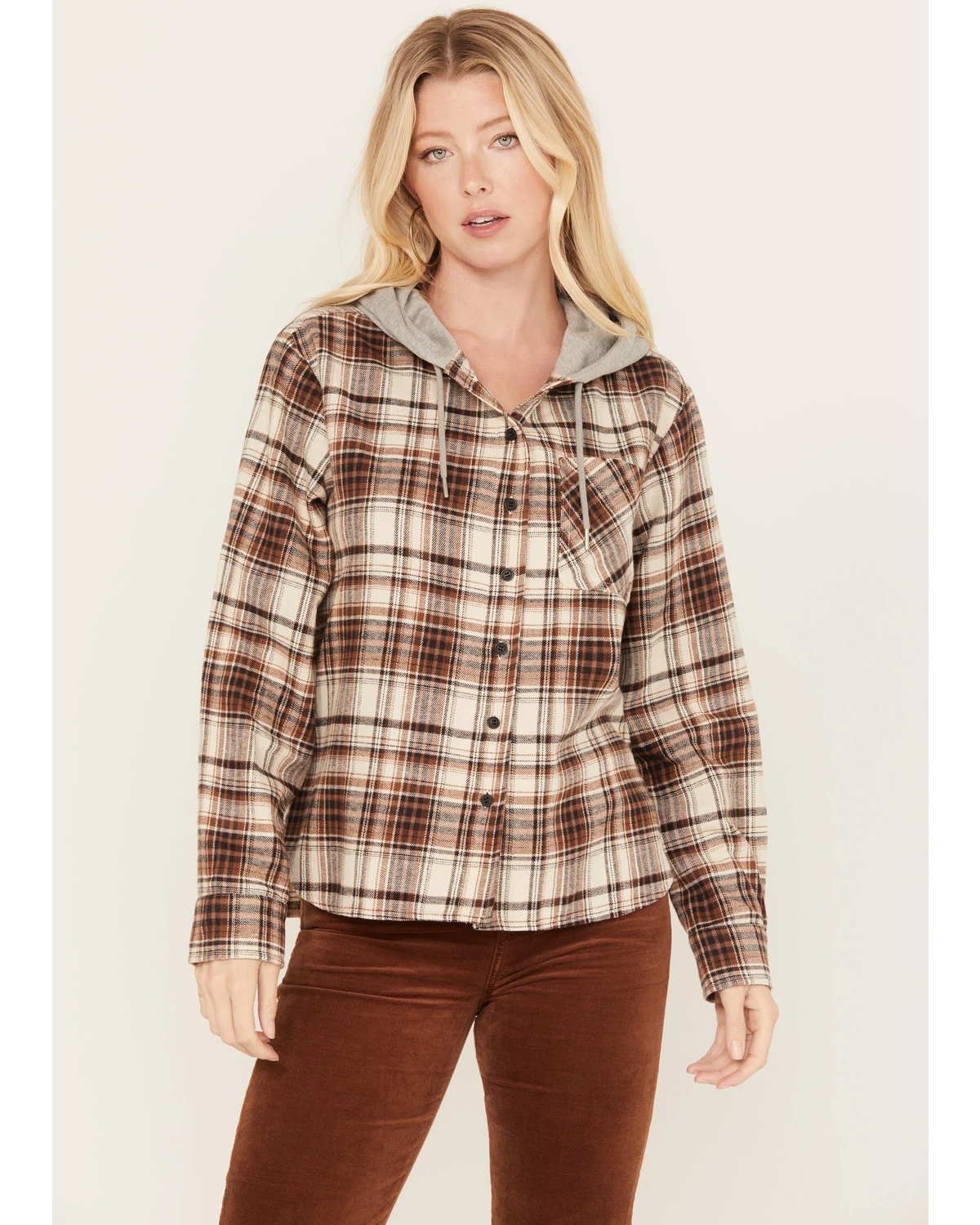 Cleo + Wolf Women's Tau Plaid Print Hooded Flannel Long Sleeve Shirt 3 Cleo + Wolf Women's Tau Plaid Print Hooded Flannel Long Sleeve Shirt