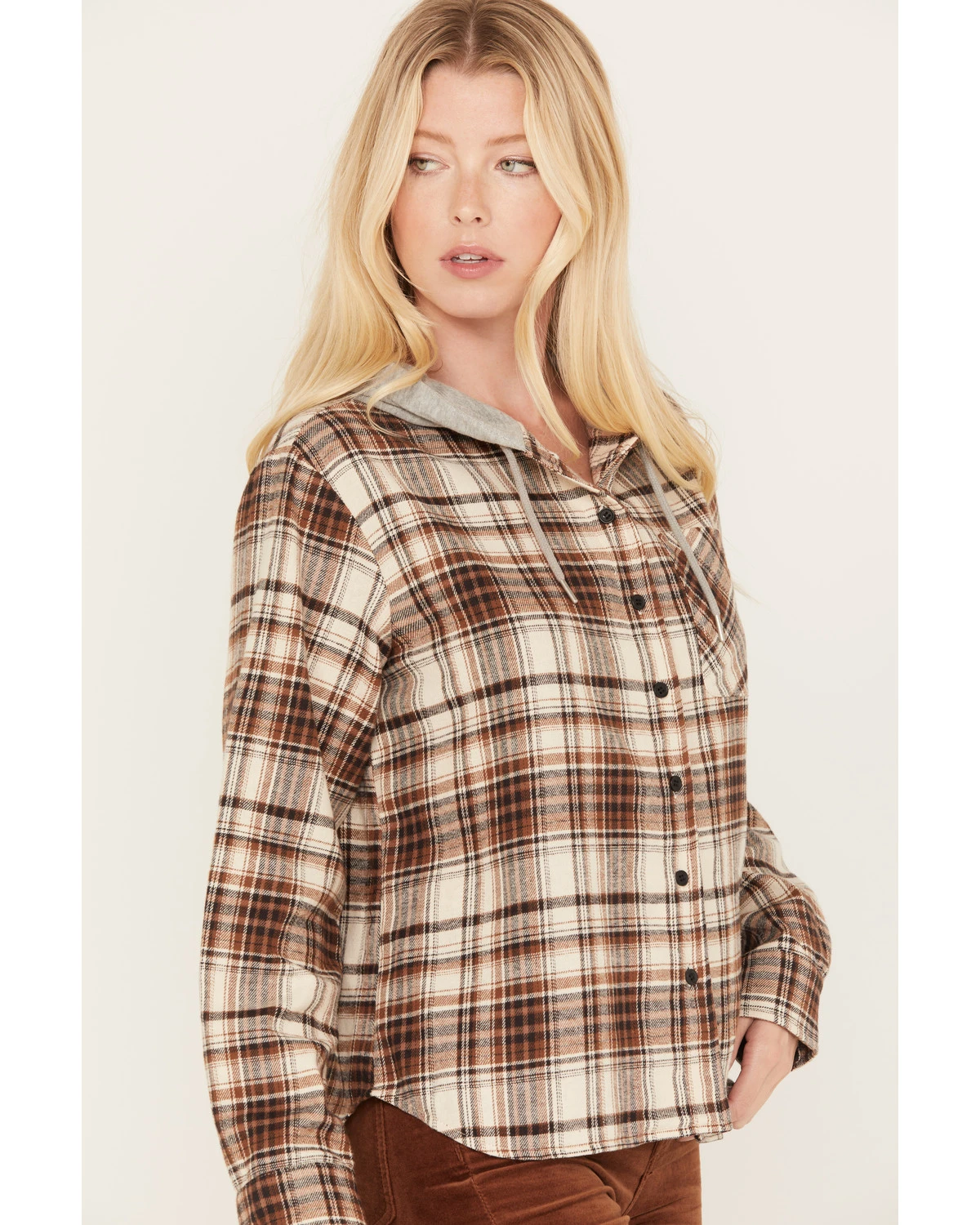 Cleo + Wolf Women's Tau Plaid Print Hooded Flannel Long Sleeve Shirt 4 Cleo + Wolf Women's Tau Plaid Print Hooded Flannel Long Sleeve Shirt - Image 2