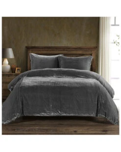HiEnd Accents Slate Stella Faux Silk & Velvet Super Queen 3-Piece Duvet Cover Set