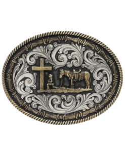 Montana Silversmiths Two-Tone Classic Impressions Christian Cowboy Attitude Belt Buckle
